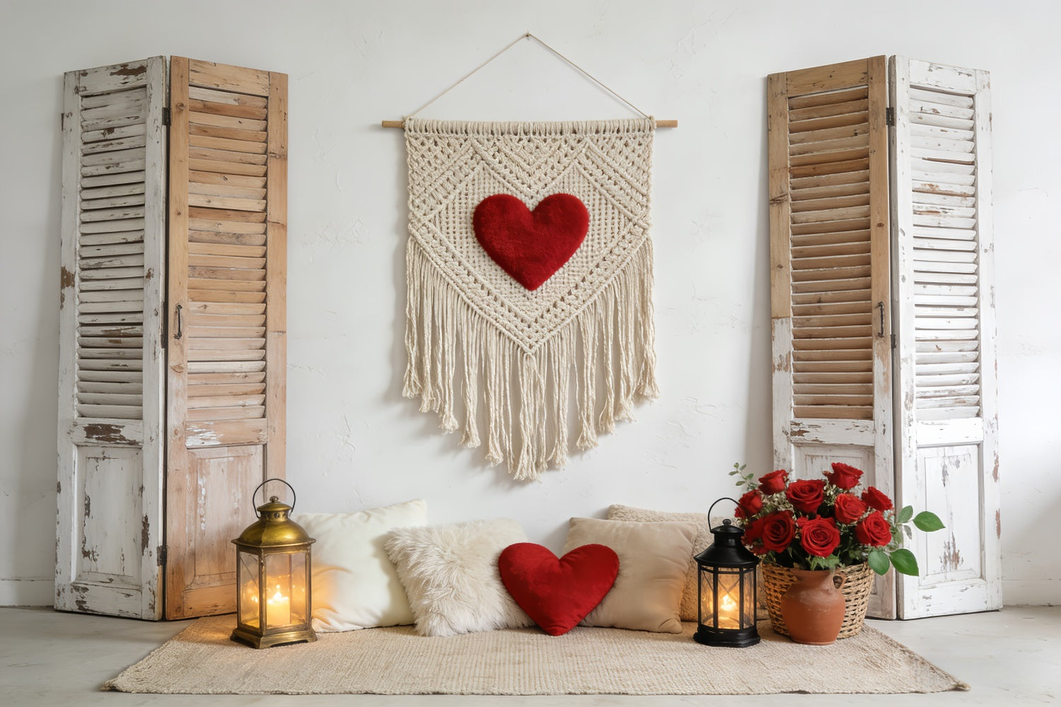 Love Backdrops Rustic Shutter Macrame Heart Boho Floral Valentine Backdrop LXX512-72