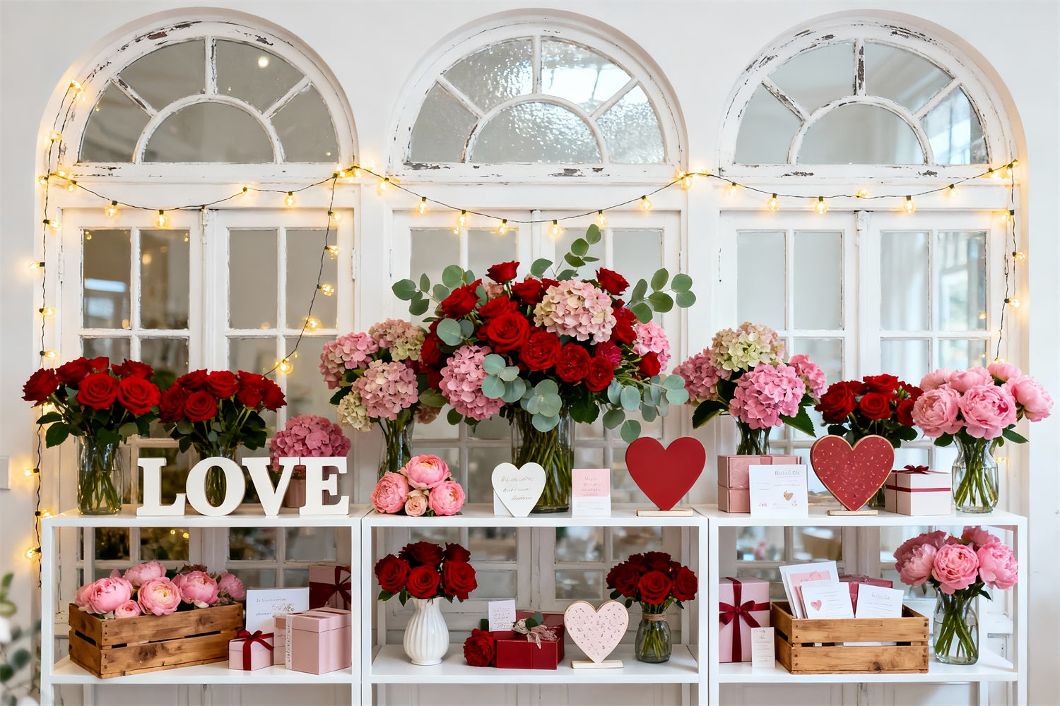 Valentine's Day Backdrop Vintage Window Floral Display Love Backdrops LXX512-73