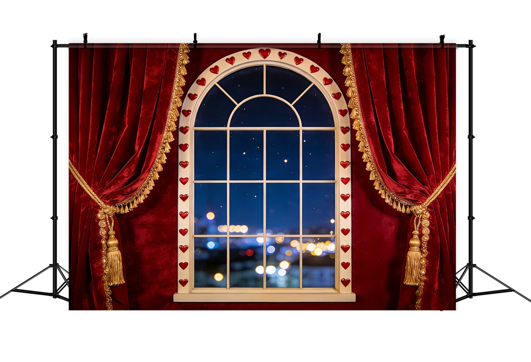 Bokeh Valentine Backdrop Velvet Curtain Heart Window Romantic Backdrops LXX512-76