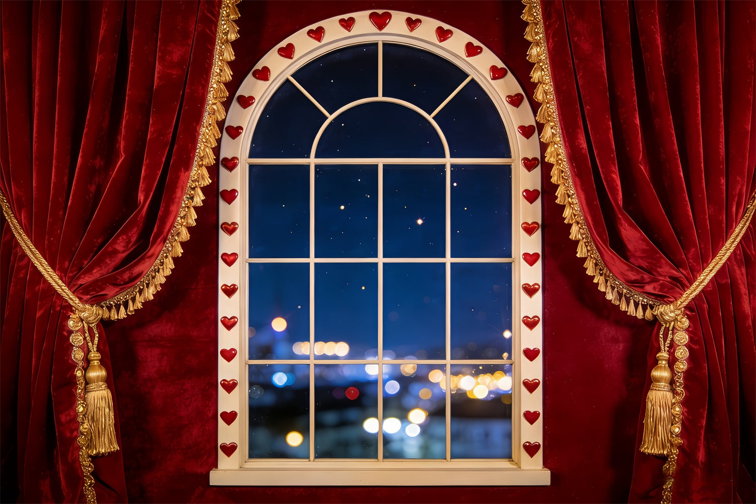Bokeh Valentine Backdrop Velvet Curtain Heart Window Romantic Backdrops LXX512-76