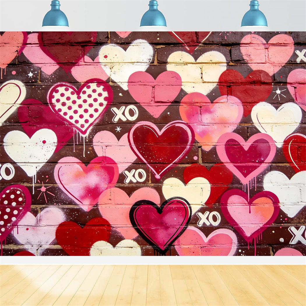 XOXO Backdrop Graffiti Heart Brick Wall 90s Valentine Backdrop LXX512-78