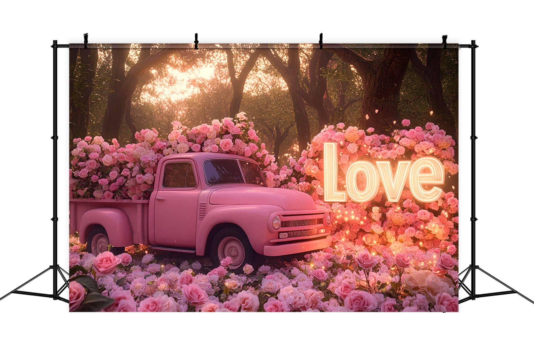 Pink Valentine Backdrop Rose Vintage Love Truck Romantic Backdrop LXX512-79