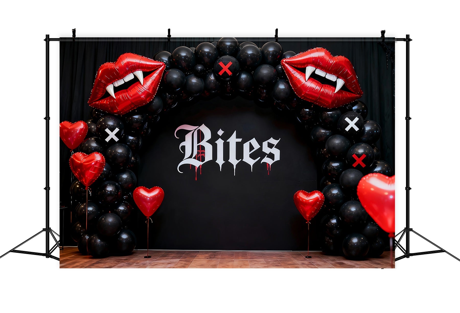 Kissing Lips Backdrop Gothic Vampire Heart Balloon Arch 90s Valentine Backdrop LXX512-80