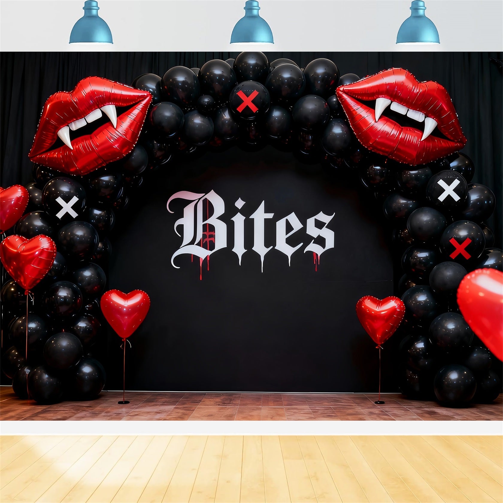 Kissing Lips Backdrop Gothic Vampire Heart Balloon Arch 90s Valentine Backdrop LXX512-80