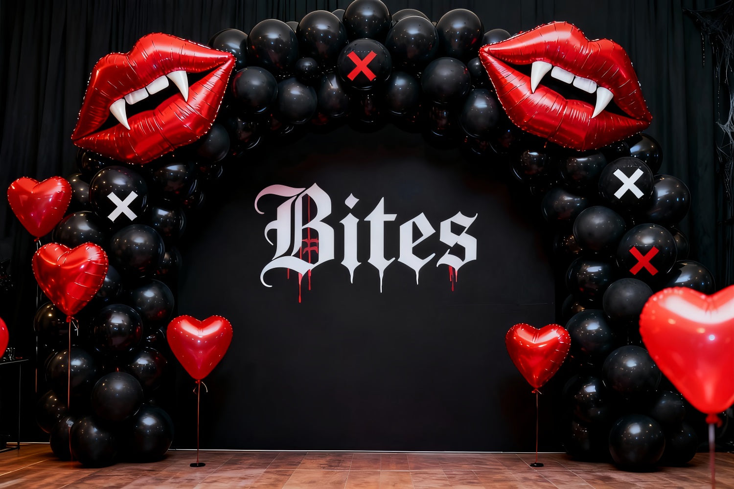 Kissing Lips Backdrop Gothic Vampire Heart Balloon Arch 90s Valentine Backdrop LXX512-80