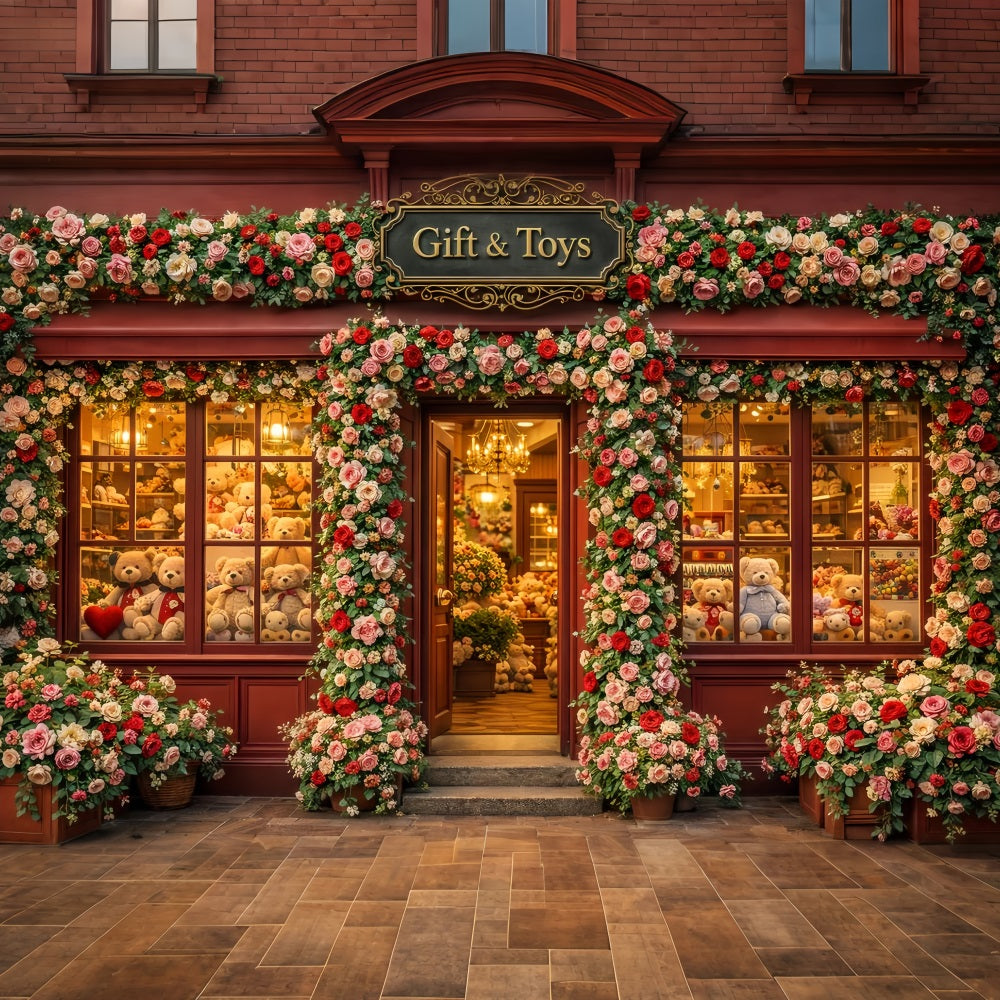 Teddy Bears Valentine Backdrop Floral Gift Shop Rose Romantic Backdrop LXX512-81