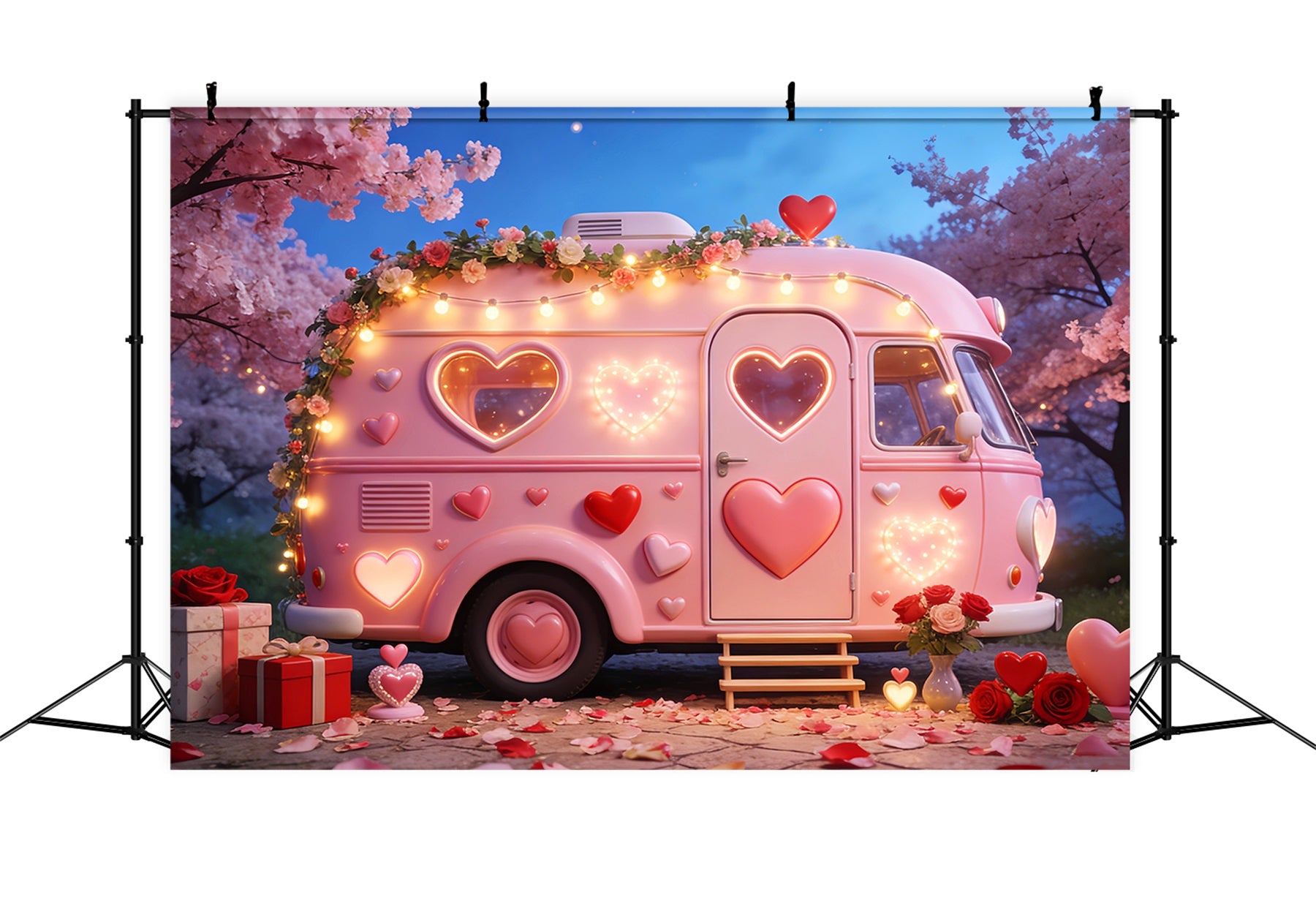 Romantic Backdrops Camper Glow Gift Boxes Pink Heart Backdrop LXX512-84