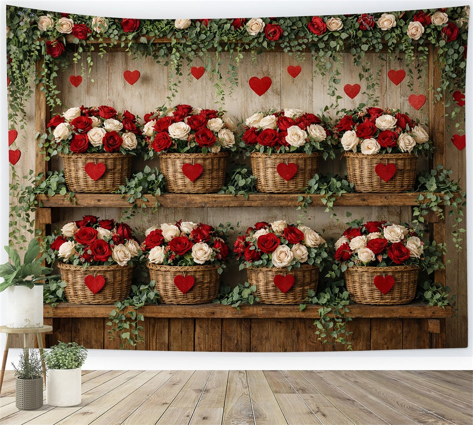 Red Roses Backdrop Rustic Farmhouse Floral Wall Simple Valentine Backdrop LXX512-87