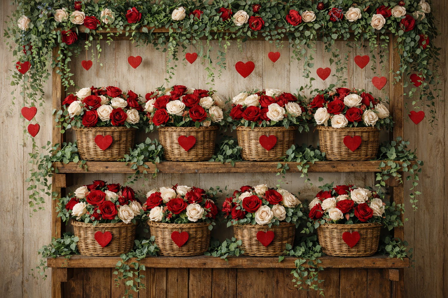 Red Roses Backdrop Rustic Farmhouse Floral Wall Simple Valentine Backdrop LXX512-87