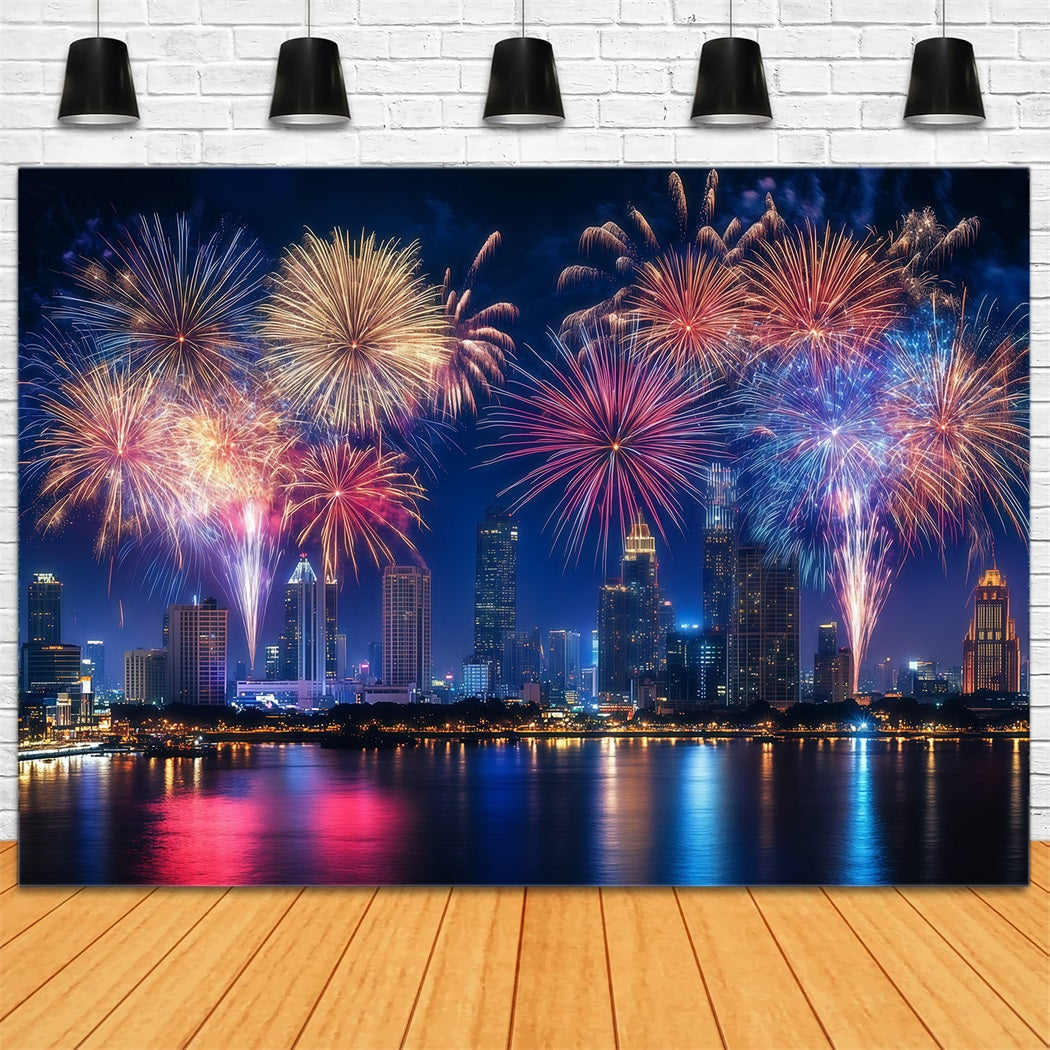 New Year Photo Backdrop Colorful Fireworks Cityscape City Night Backdrop LXX512-9