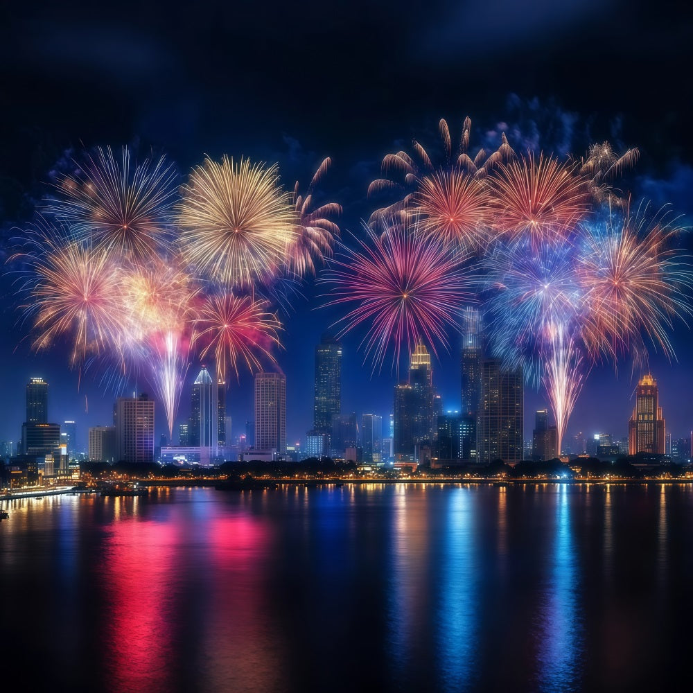 New Year Photo Backdrop Colorful Fireworks Cityscape City Night Backdrop LXX512-9