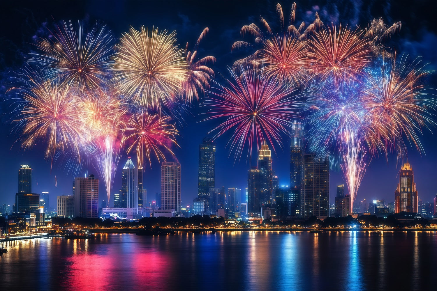 New Year Photo Backdrop Colorful Fireworks Cityscape City Night Backdrop LXX512-9