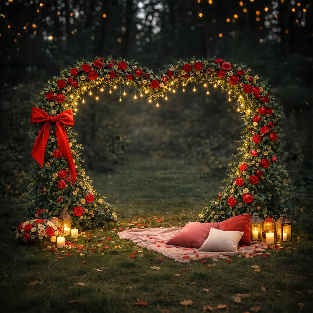 Floral Heart Backdrop Outdoor Garden Romance Red Rose Backdrop LXX512-92