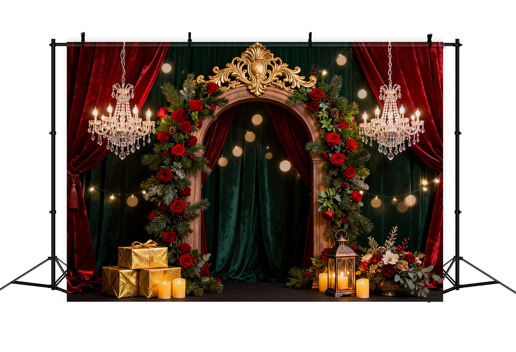 Romantic Backdrop Opulent Rose Arch Elegance Gift Box Valentine Backdrop LXX512-94
