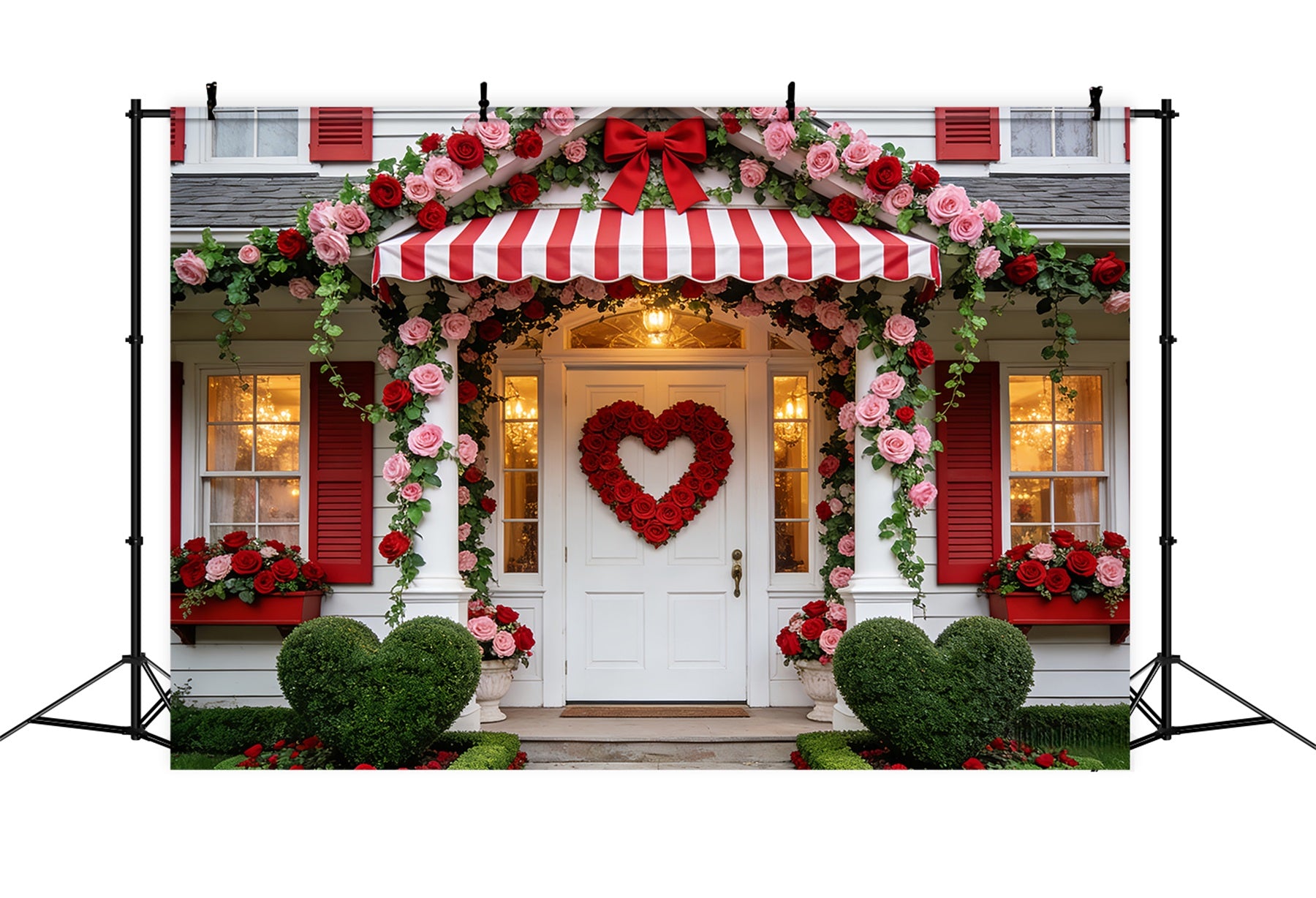 Floral Arch Valentine's Day Backdrop Rose Heart Porch Romantic Backdrop LXX512-95