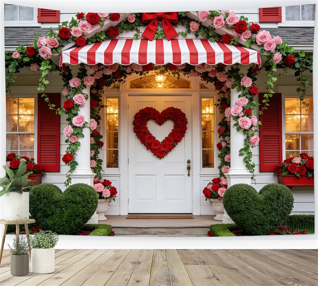 Floral Arch Valentine's Day Backdrop Rose Heart Porch Romantic Backdrop LXX512-95