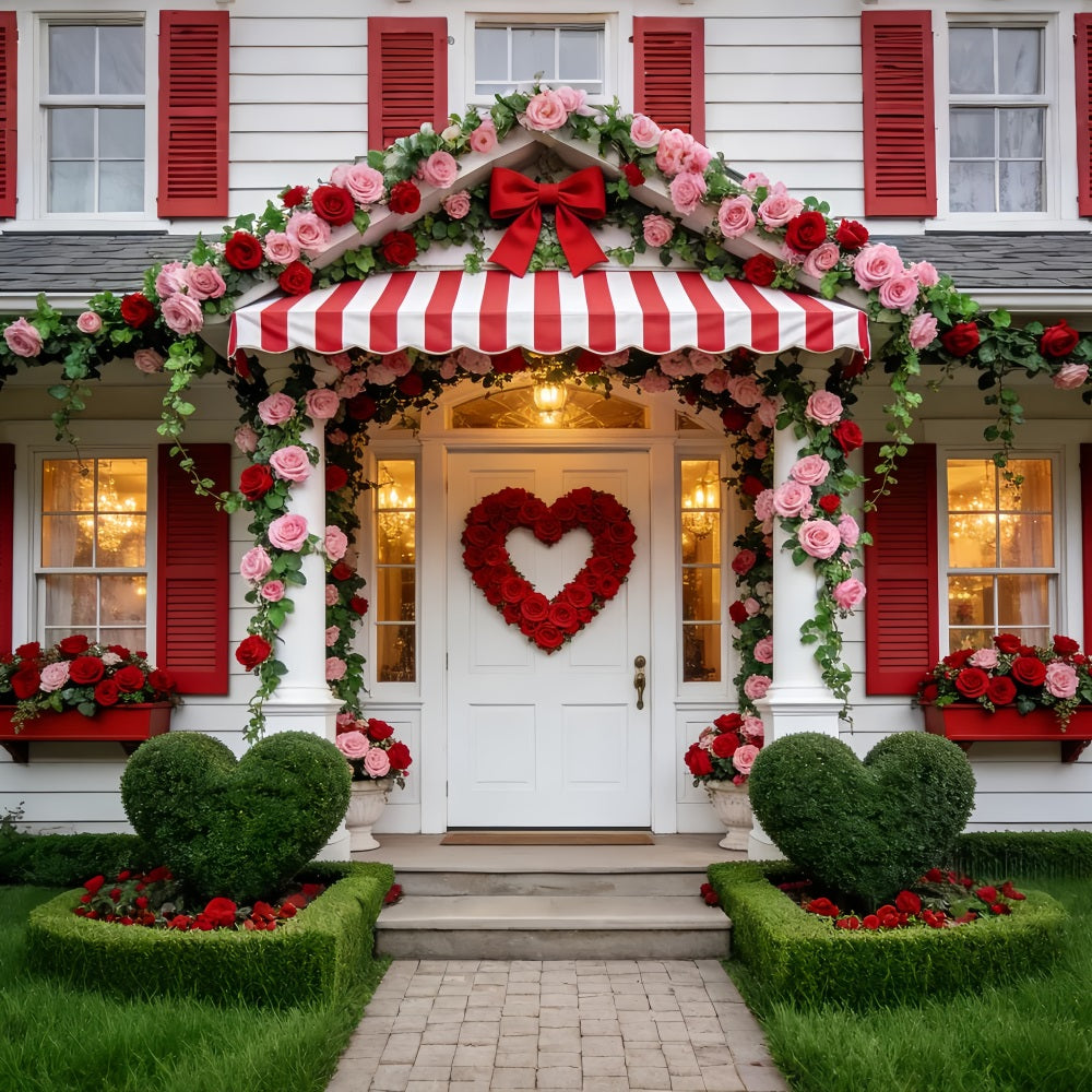 Floral Arch Valentine's Day Backdrop Rose Heart Porch Romantic Backdrop LXX512-95