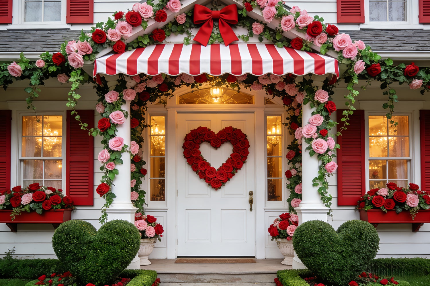 Floral Arch Valentine's Day Backdrop Rose Heart Porch Romantic Backdrop LXX512-95