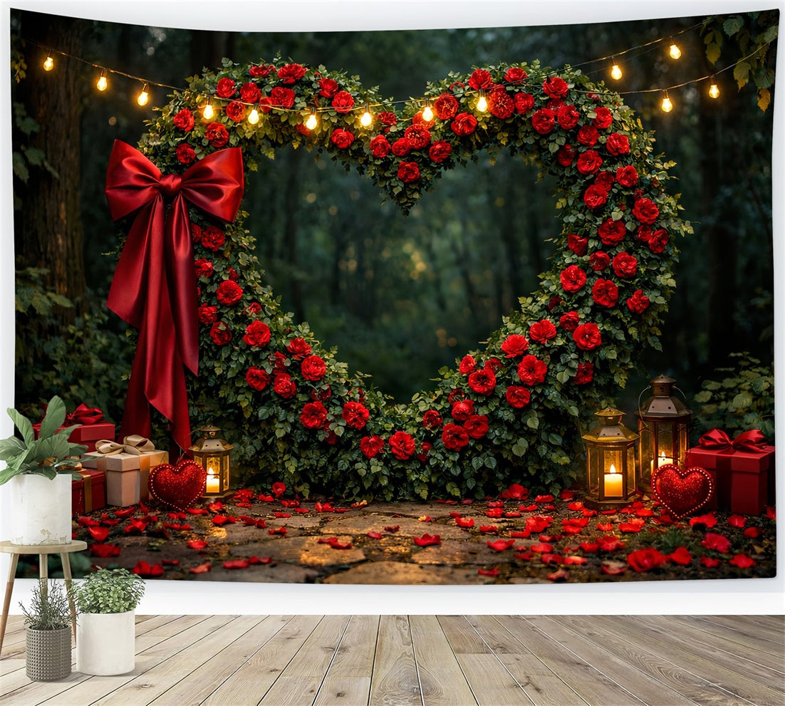 Red Rose Heart Backdrop Forest Flower Archway Gift Box Valentine Backdrop LXX512-96