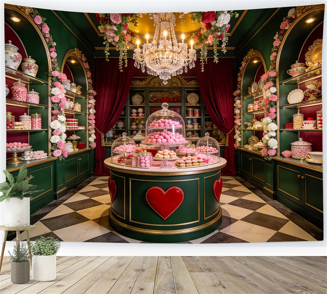Candy Shop Valentine Backdrop Sweet Dessert Table 90s Valentine Backdrop LXX512-99