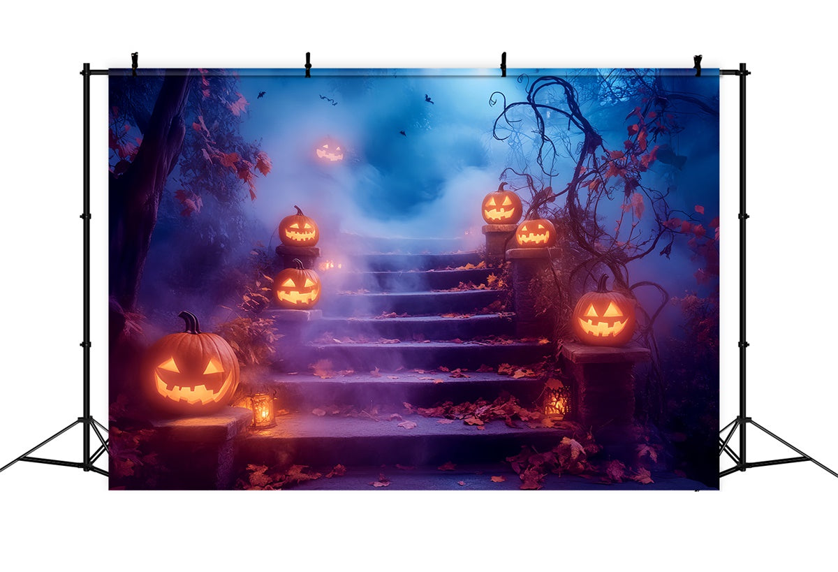 Scary Halloween Backdrop Glowing Pumpkin Stairway Backdrop LXX57-105