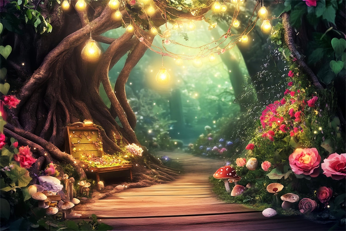 Magical Forest Backdrop Mushroom Pathway Glow Backdrop LXX57-117