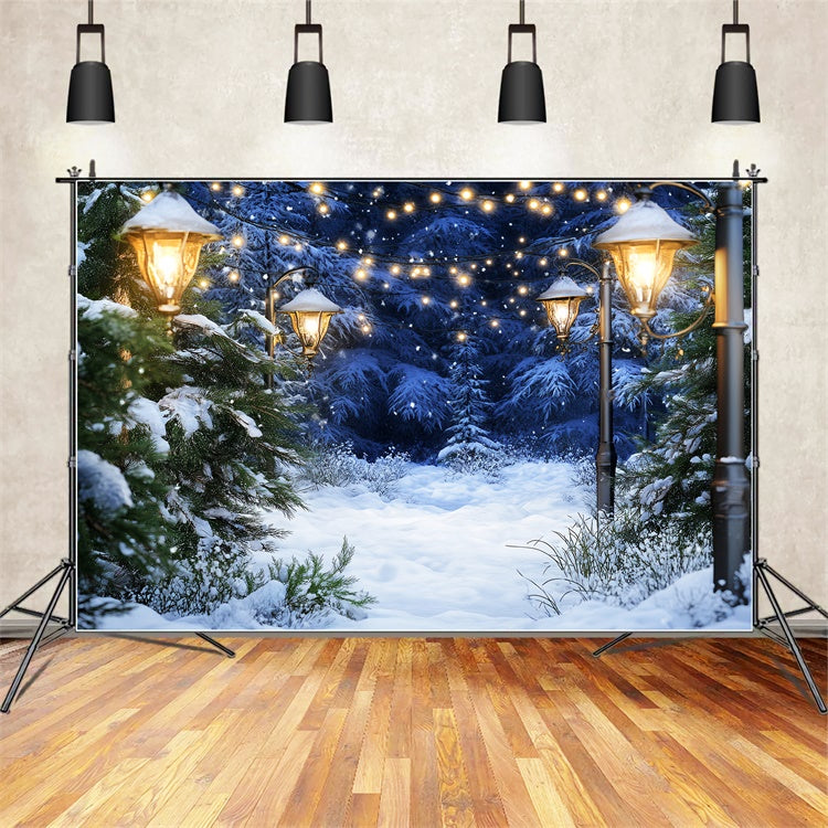 Snow Forest Backdrop Cozy Lighted Pines Backdrop LXX57-123