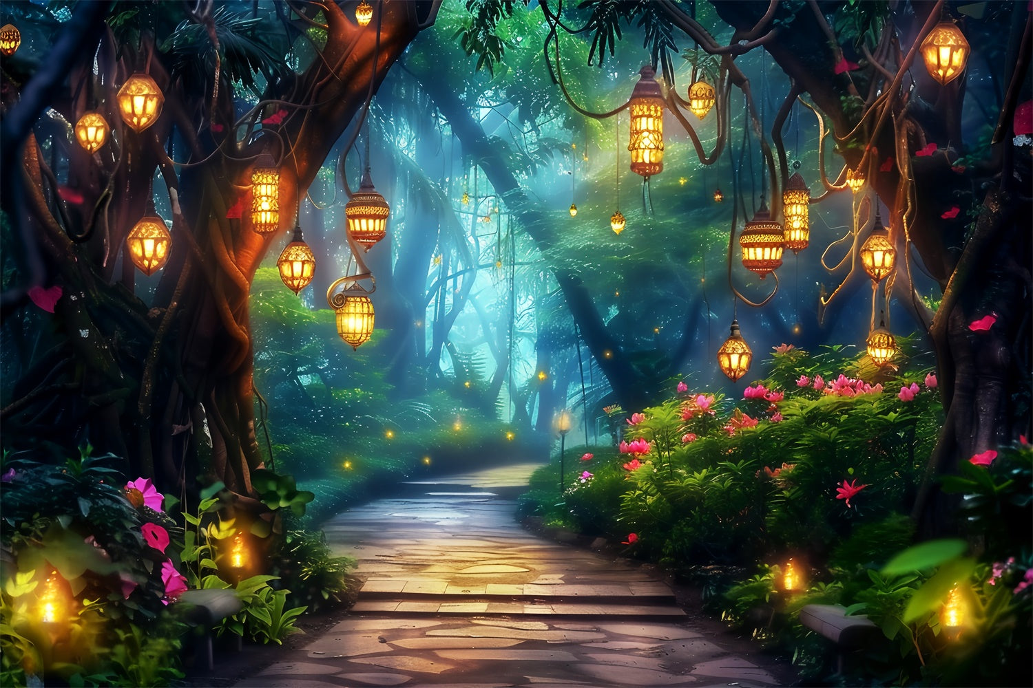 Fantasy Forest Backdrop Glowing Bloom Pathway Backdrop LXX57-125