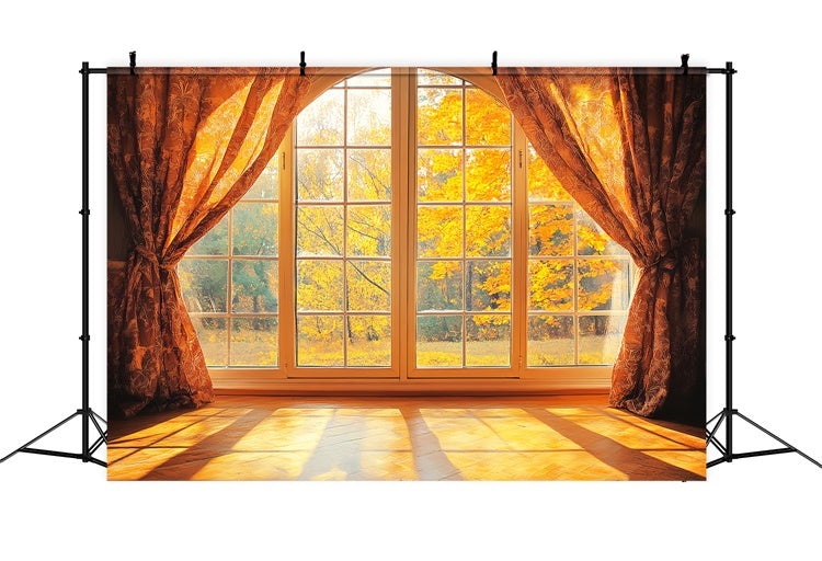 Fall Photo Backdrop Golden Maple Window View Backdrop LXX57-148