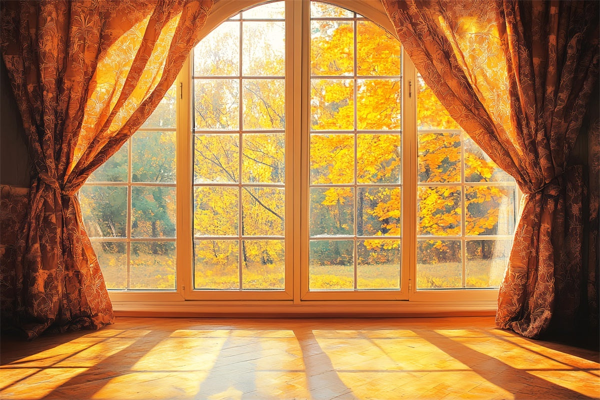Fall Photo Backdrop Golden Maple Window View Backdrop LXX57-148