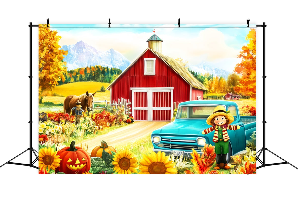 Red Barn Backdrop Pumpkin Harvest Fun Fall Backdrop LXX57-150