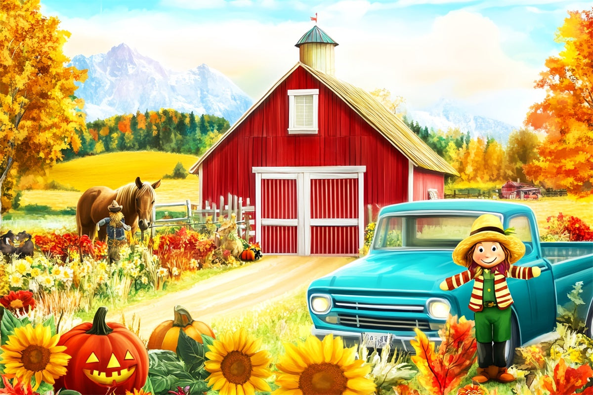 Red Barn Backdrop Pumpkin Harvest Fun Fall Backdrop LXX57-150