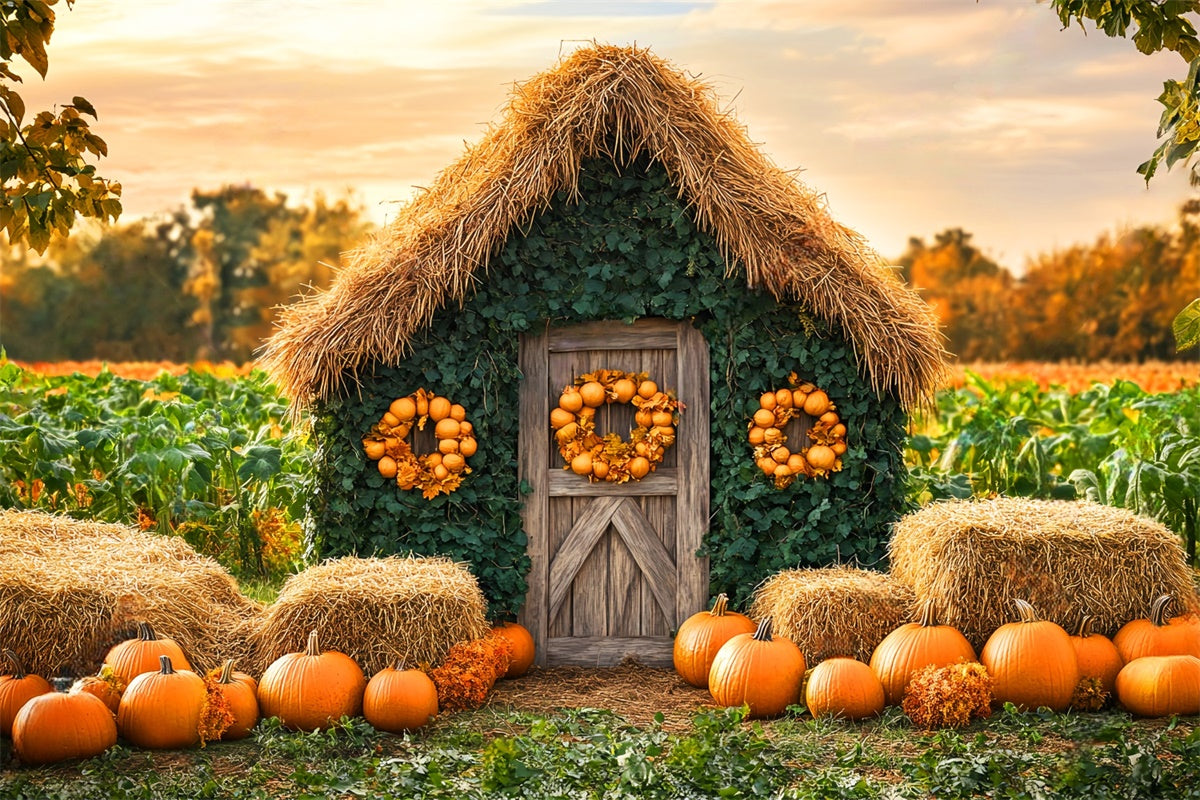 Autumn Photo Backdrop Pumpkin Patch Cottage Backdrop LXX57-154