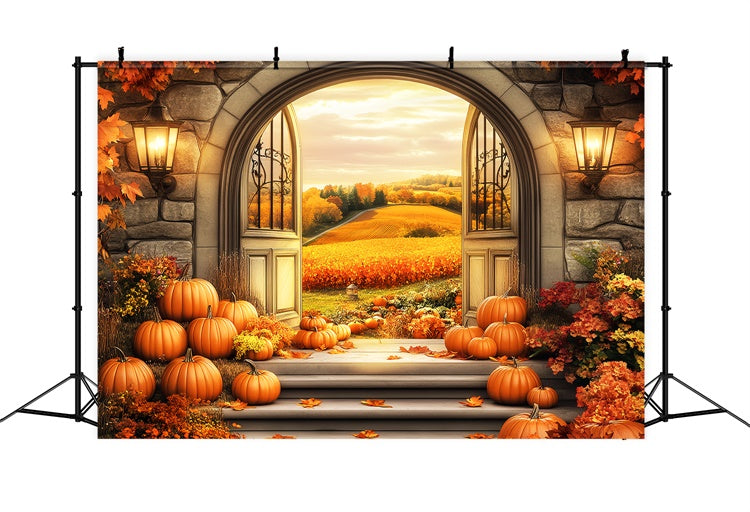 Fall Photo Backdrop Golden Fields Stone Arch Backdrop LXX57-158
