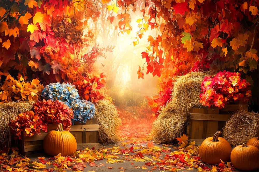 Fall Clean Backdrop Image Fall Leaves Backdrop Dreamy Foliage Pumpkin Backdrop LXX57-159