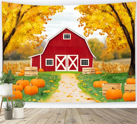 Barn Backdrop Barnyard Trail Fall Forest Backdrops LXX57-162