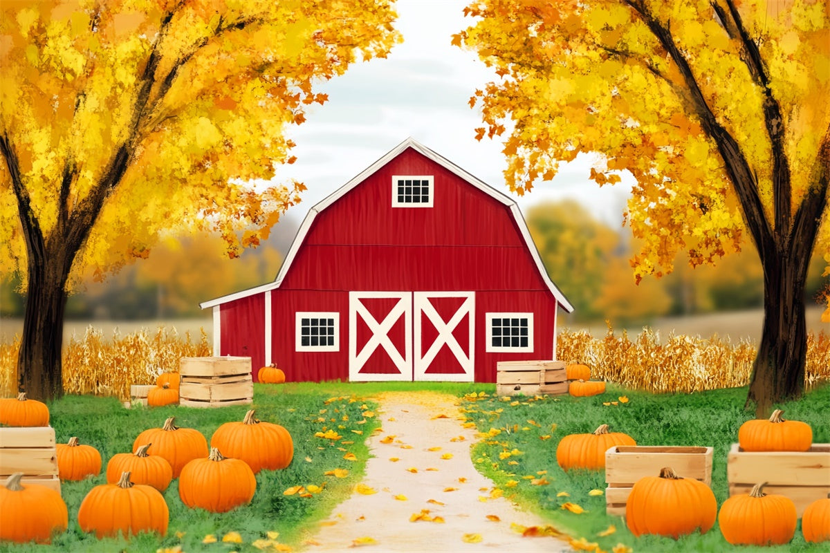 Barn Backdrop Barnyard Trail Fall Forest Backdrops LXX57-162
