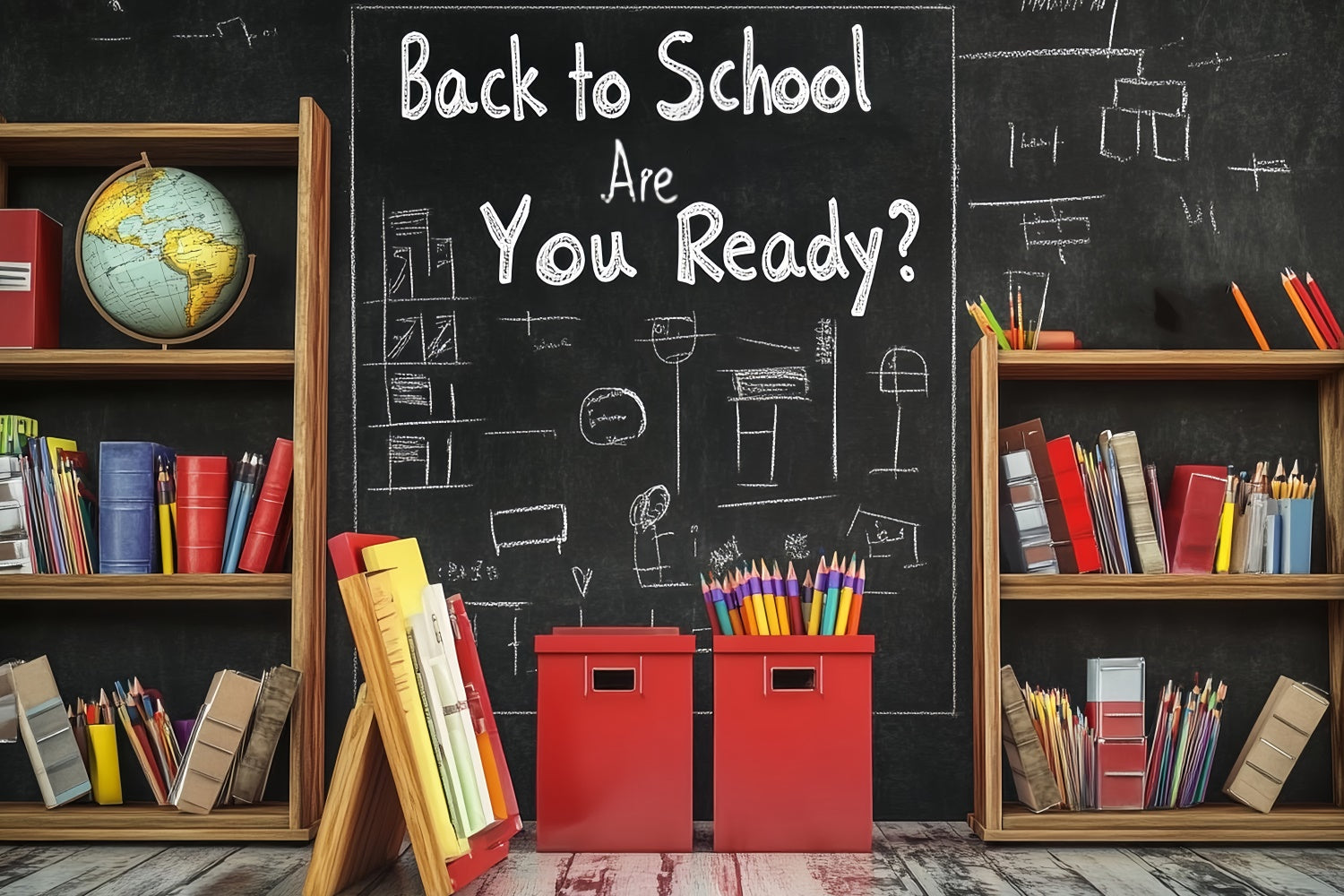 Chalkboard Photo Backdrop Study Shelf Sketch Backdrop LXX57-17