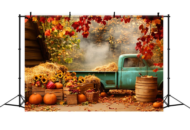 Fall Backdrop Rustic Blue Truck Sunflower Backdrop LXX57-171