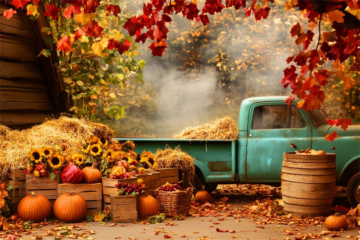 Fall Backdrop Rustic Blue Truck Sunflower Backdrop LXX57-171