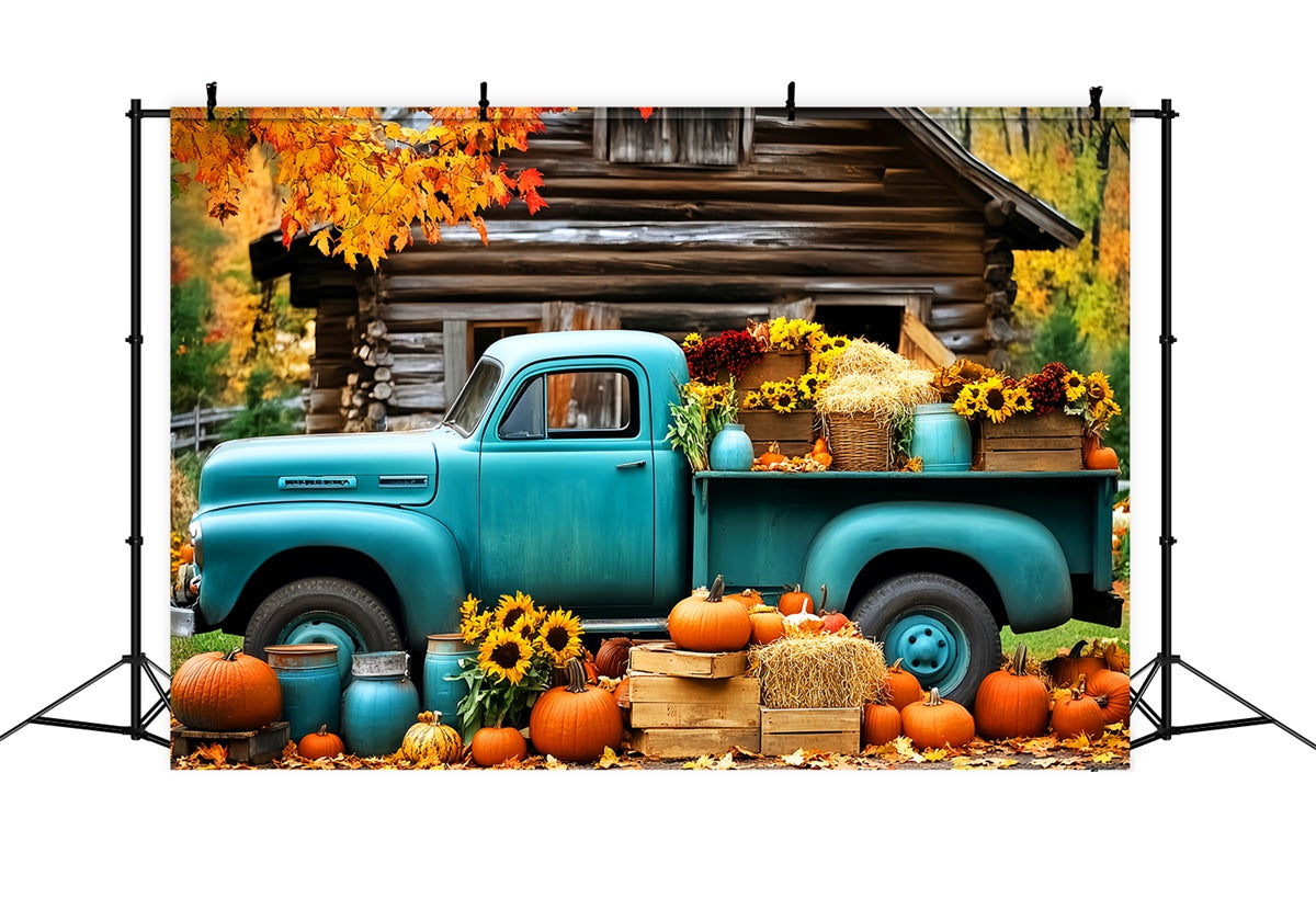Fall Backdrop For Photos Cabin Harvest Truck Backdrop LXX57-172