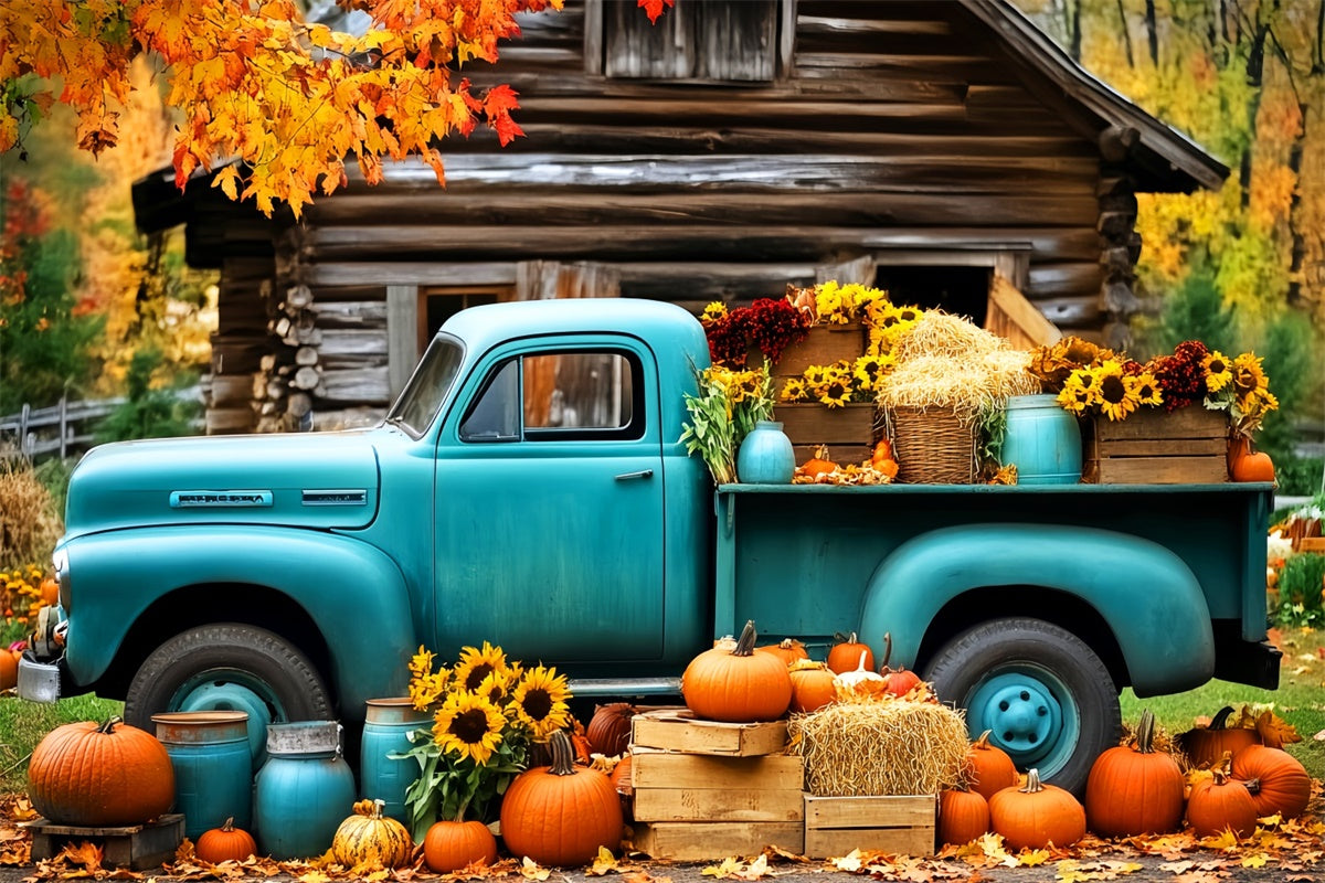 Fall Backdrop For Photos Cabin Harvest Truck Backdrop LXX57-172