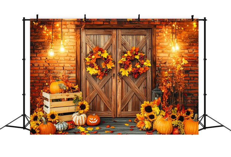 Fall Photography Backdrops Wreath Porch Light Backdrop LXX57-173