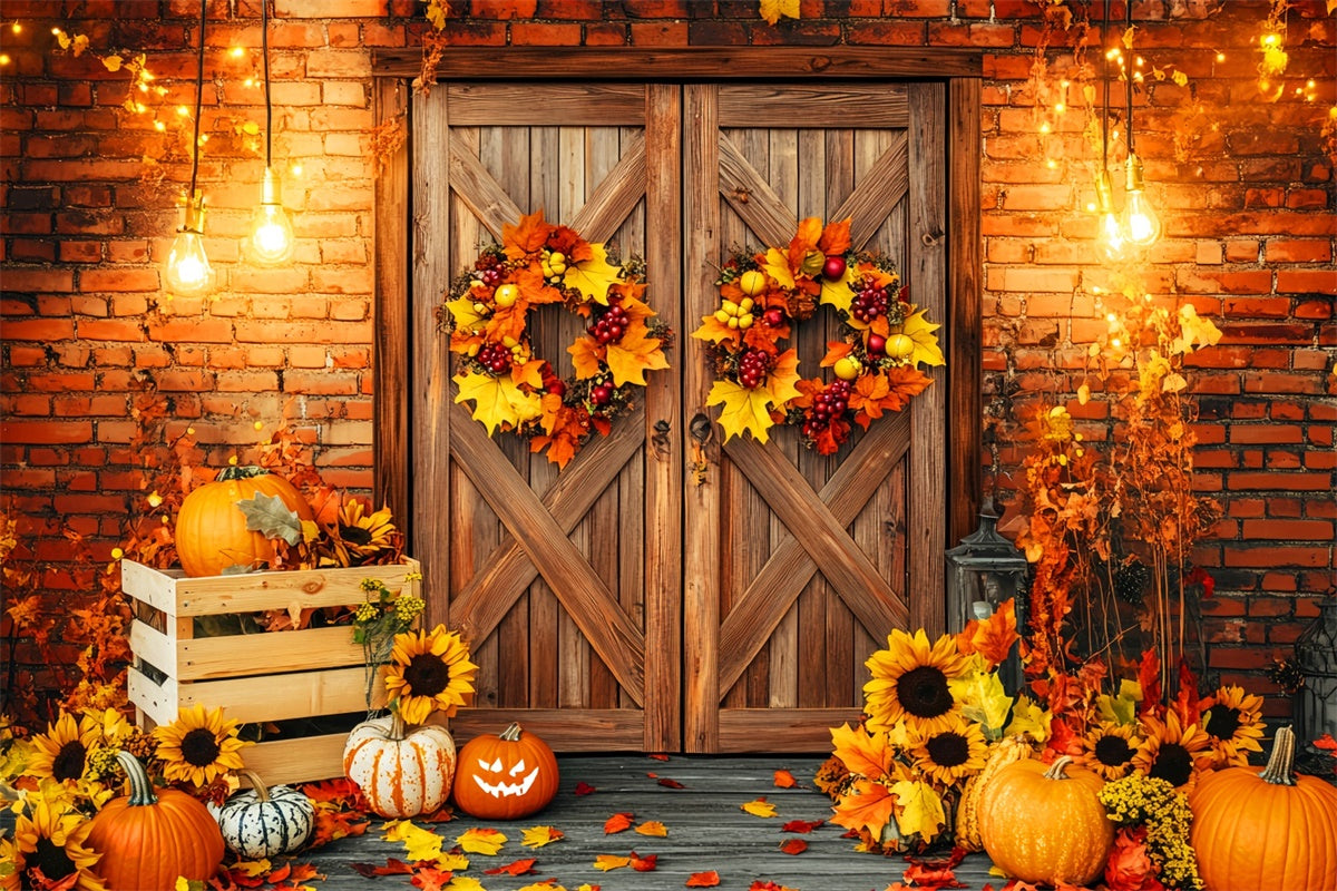 Fall Back Backdrops Fall Photography Backdrops Wreath Porch Light Backdrop LXX57-173