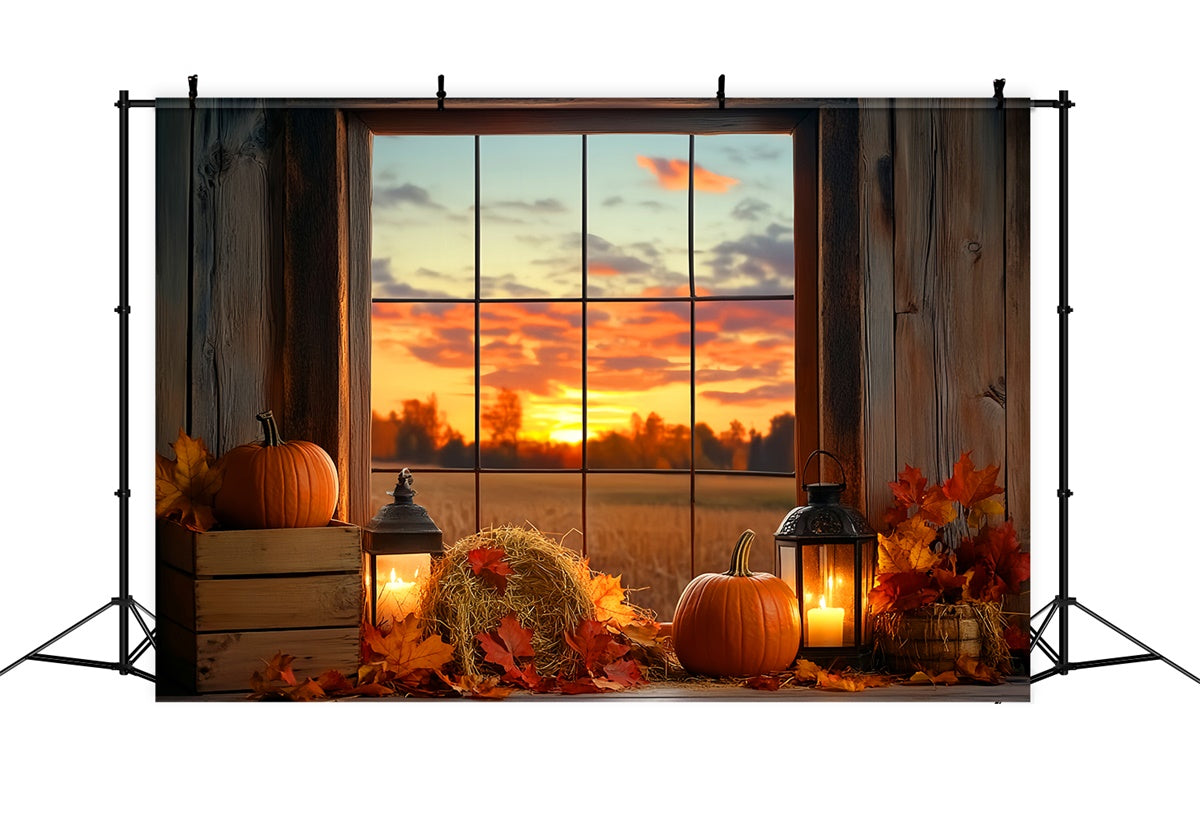 Sunset Backdrop Pumpkin Twilight Window Fall Backdrop LXX57-175