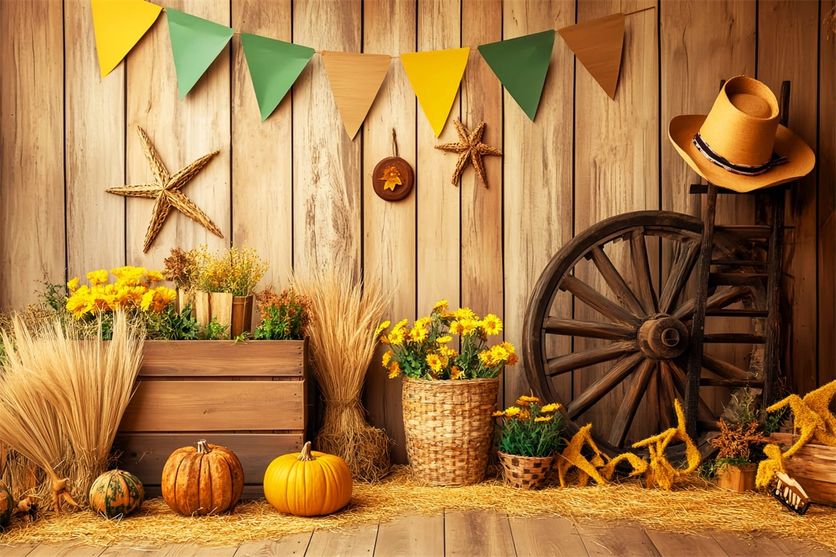 Fall Photography Backdrops Wooden Wall Flower Backdrop LXX57-176