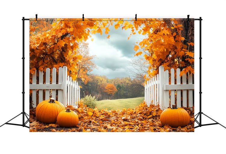 Fall Leaves Backdrop Pumpkin Grove Fence Backdrop LXX57-179
