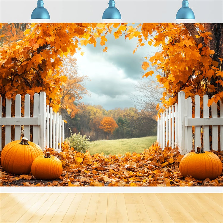 Fall Leaves Backdrop Pumpkin Grove Fence Backdrop LXX57-179