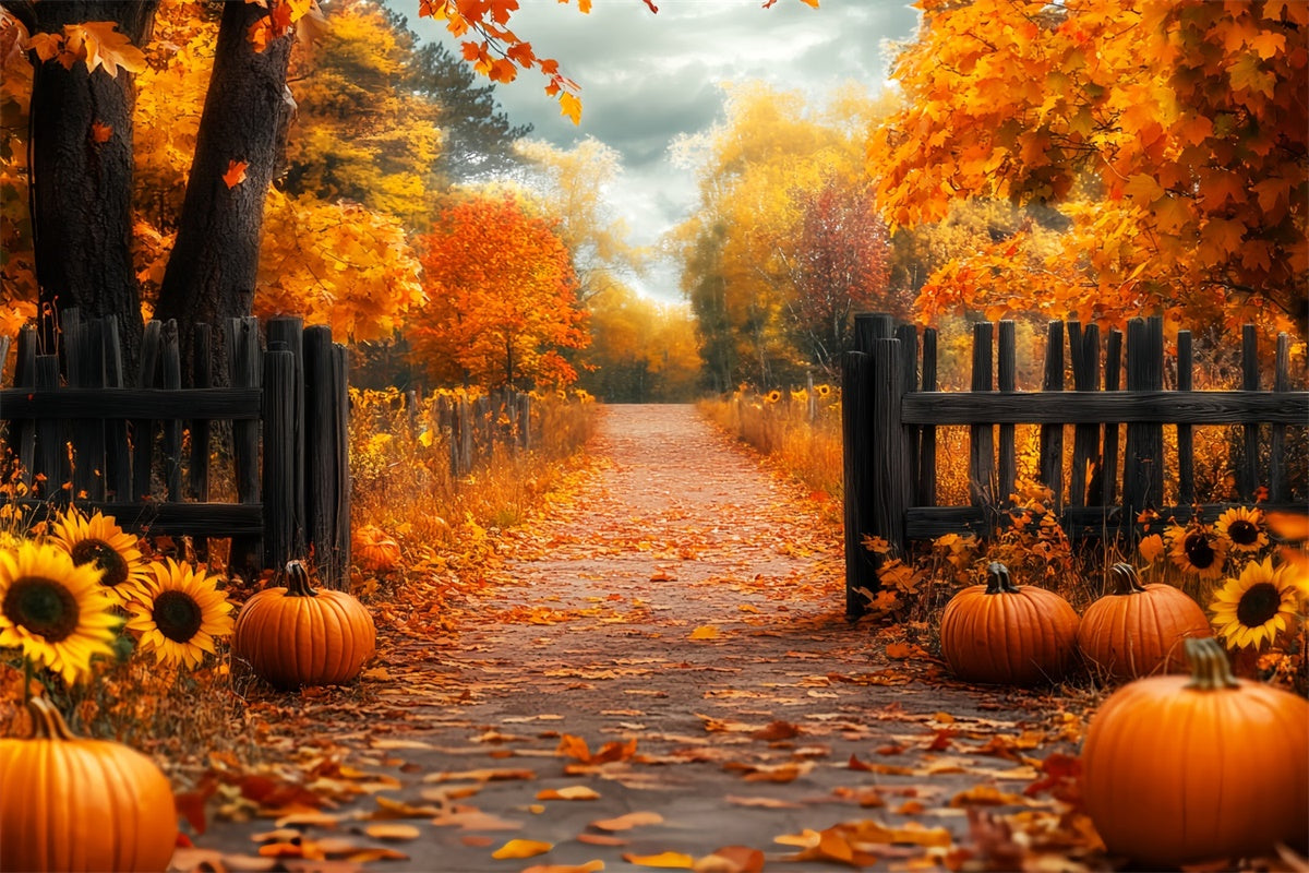 Fall Backdrop Rustic Fence Harvest Forest Photo Backdrop LXX57-181