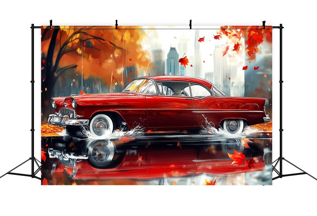 Fall Photo Backdrop Vintage Car Urban Glow Backdrop LXX57-182